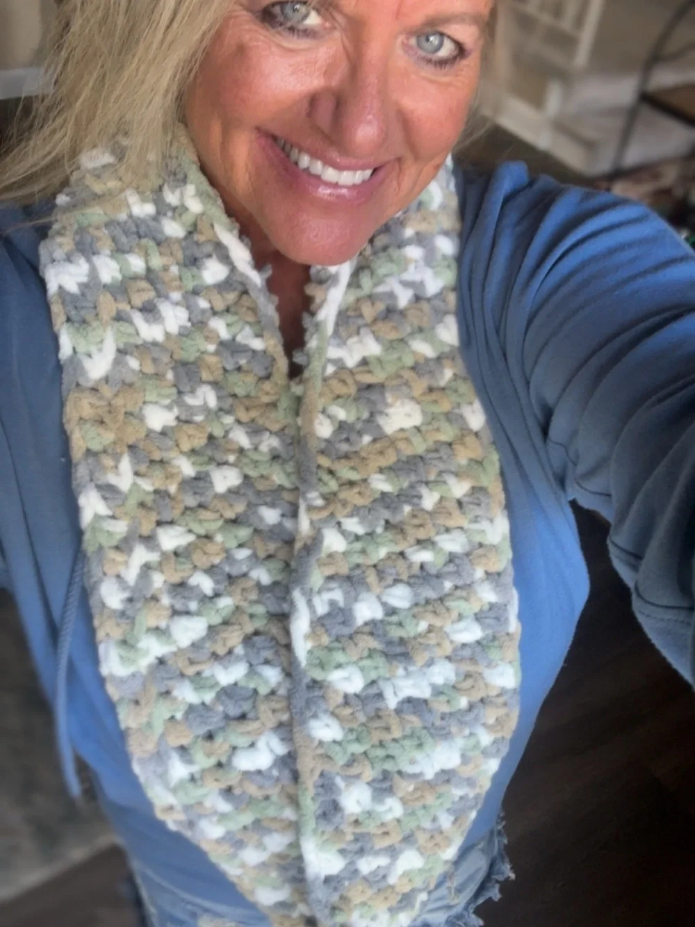Handmade Cozy Chunky crocheted Scarf in Multi Neutral Colors